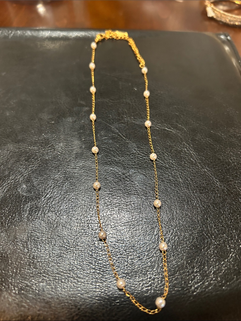Gold Pearl Station Necklace - Elegant Women's Jewelry
